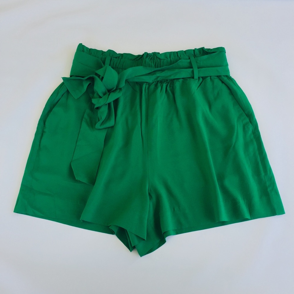 J. Crew Green Paper Bag Shorts Tie Waist Womens Sz S